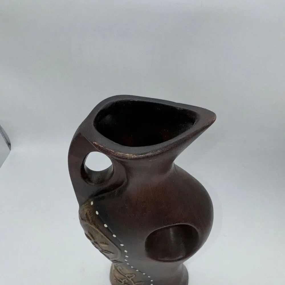 Vintage Ceramic Pitcher Vase‎ Wood Tone Hand Painted 13” Tall